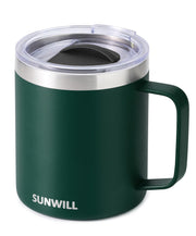SUNWILL Insulated Coffee Mug with Lid, Travel Tumbler with Handle, 14 oz Stainless Steel Cup for Camping, Office, Home, Powder Coated White