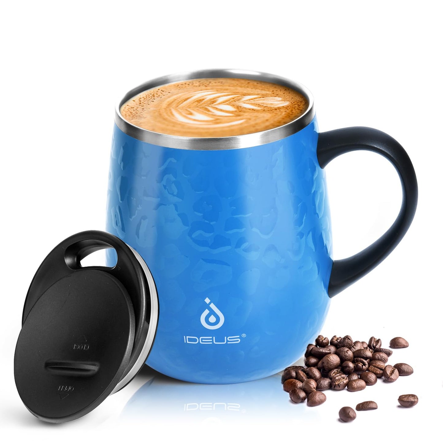 Ideus 16 oz Insulated Coffee Mug with Handle and Lid, Double Wall Stainless Steel Vacuum Thermal Coffee Mug, Travel Coffee Cup Thermal Cup for Home and Office, Storm Black