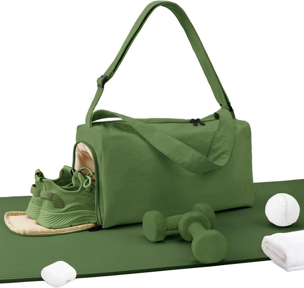 Small Gym Bag for Women with Shoes Compartment, Stylish Duffle Travel Bag for Plane, Lightweight Duffle Bag for Women & Men, Sport Gym Tote Bag with Wet Pocket for Yoga, Pilates, Swimming