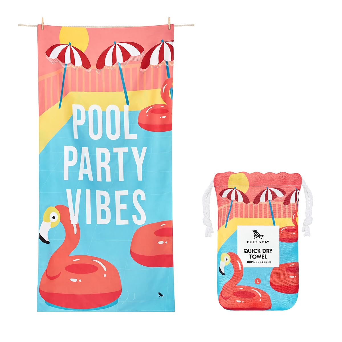Dock & Bay Beach Towel - Quick Dry, Sand Free - Compact, Lightweight - 100% Recycled - Includes Bag - Cabana - Bondi Blue - Large (160x90cm, 63x35)