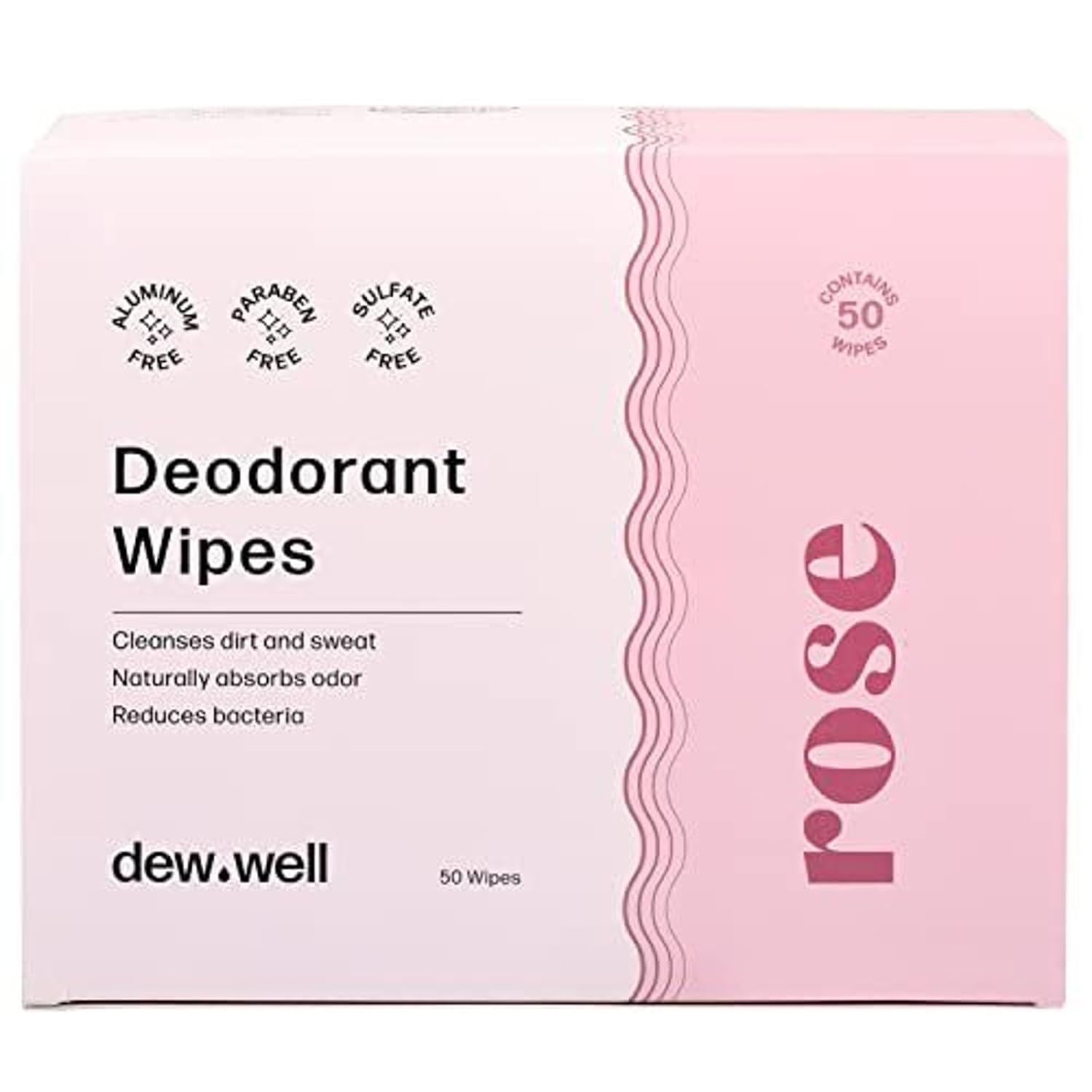 Deodorant Wipes - A Fresh Start When You’re On the Go - Aluminum, Paraben, and Sulfate Free - Rose Scent - 50 Individually Wrapped Wipes