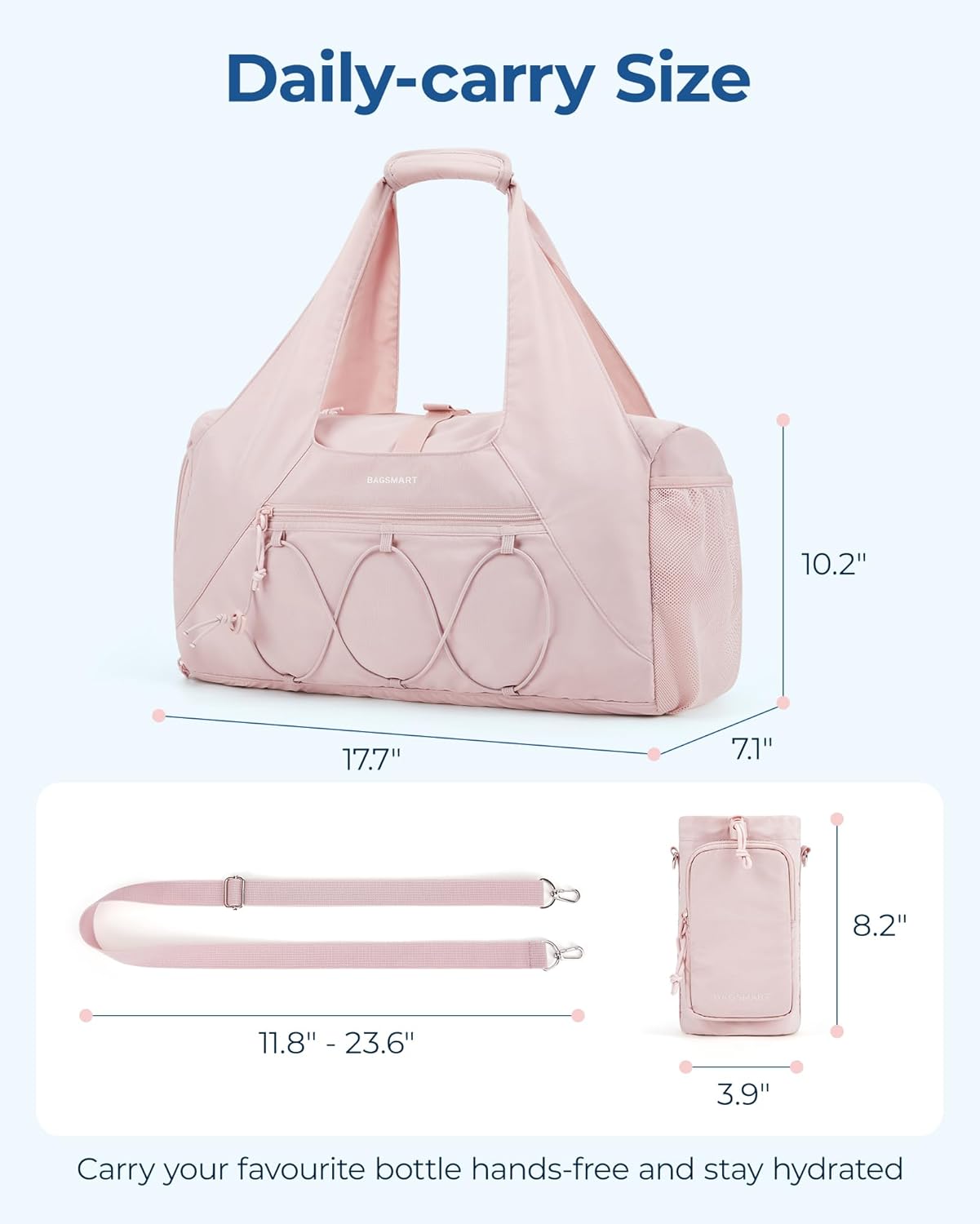 BAGSMART Gym Bag for Women, Lightweight Duffel with Shoe Compartment, Weekender with Wet Pocket, Workout Yoga Tote, Pin