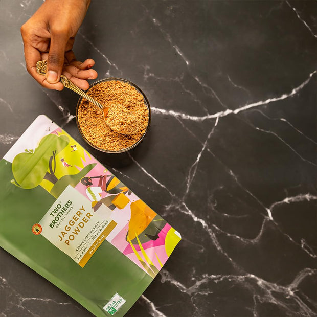 Jaggery Powder made from Juiciest Sugarcane | No Sulphur, No Chemicals | Best Alternative of Sugar | Natural Sweetener | 16 Oz from Two Brothers Organic Farms