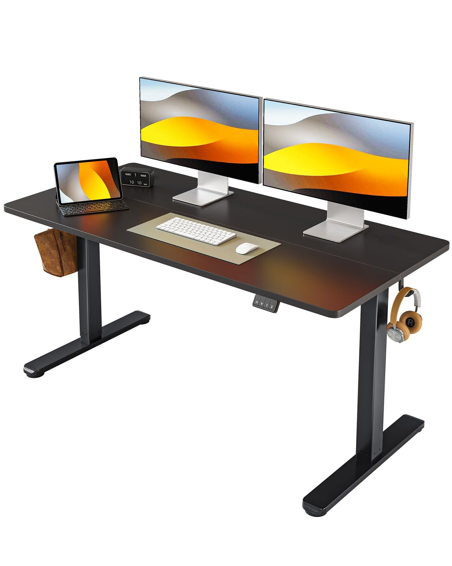 FEZIBO 44 x 24 Inches Standing Desk, Height Adjustable Electric Standing Desk, Stand up Table, Sit Stand Home Office Desk with Splice Board, Light Rustic Brown