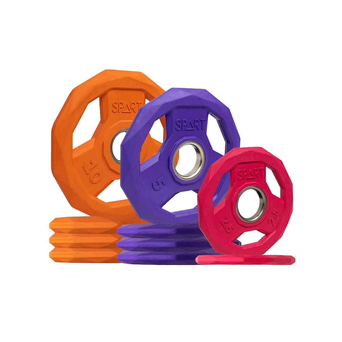 SPART Color Coded Weight Plate 2-Inch Rubber Coated Olympic Grip Plate for Barbell, Solid Cast Iron Weight Plates for Strength Training, Weightlifting, Crossfit, Home Gym, 2.5LB/5LB/10LB/25LB/35LB/45LB, Pair