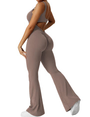 YEOREO Women Workout Scrunch Flare Jumpsuits Sexy Backless Butt Lift Gym Yoga Jumpsuits