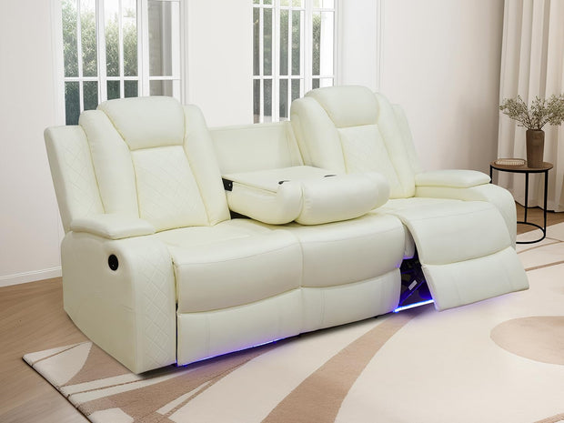 Living Room Set Brown Breathing Leather Sofa Living Room Furniture Set Power Recliner Manual Sofa,Loveseat and Chair with Cup Holders/Storage Console/LED Light for Living Room