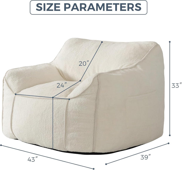MAXYOYO Giant Bean Bag Chair for Adults, Stuffed Living Room Bean Bag Chair with Armrest, Large Fluffy Bean Bag Sofa with Filler, Accent Chair Sofa Floor Chair with Pocket for Dorm Reading, Beige