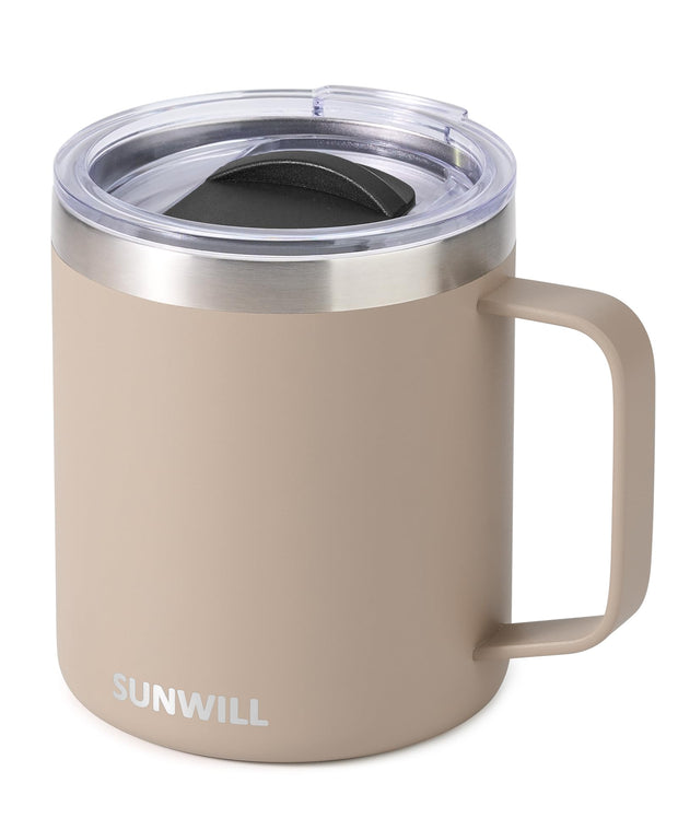 SUNWILL Travel Coffee Mug with Lid, Insulated Tumbler with Handle, 14 oz Stainless Steel Cup for Ice, Water, Tea, Rose Gold