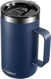 KXIAOCHEN 20oz Insulated Coffee Mug with Lid, Stainless Steel Coffee Cup, Double Wall Vacuum Coffee Tumbler with Handle, Premium Thermal Travel Coffee Mug (Navy Blue)