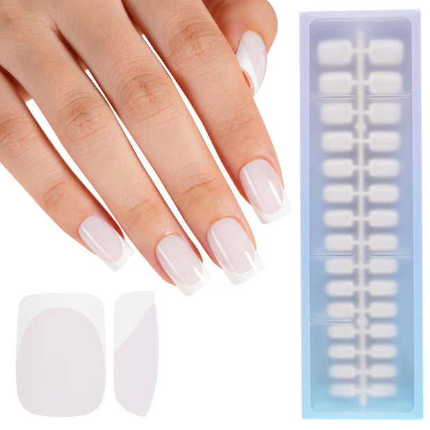 Misssix XBASICTIPS French Tip Press On Nails, 150 Pcs Short Square French Gel Nail Tips, Soft Gel Pre-shaped No File Need Fake Nails for Nail Art DIY Extension Designs, 15 Sizes