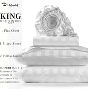 URBANHUT 1000 Thread Count Egyptian Cotton Sheets Damask Striped King Size, Long Staple Soft & Breathable, 4 Pc Bed Sheet Sets, Luxury Hotel Sateen Sheets Fits 16" Deep Pocket - White