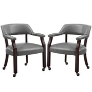 Steve Silver Furniture Tournament Arm Dining Chair with Casters, Upholstered w/Nailhead Trim, for Living Room, Dining Room, Vegan Leather, 18-Inch Seat Height, 25" W x 25" D x 31" H, Black