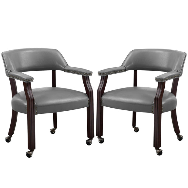 Steve Silver Furniture Tournament Arm Dining Chair with Casters, Upholstered w/Nailhead Trim, for Living Room, Dining Room, Vegan Leather, 18-Inch Seat Height, 25" W x 25" D x 31" H, Black