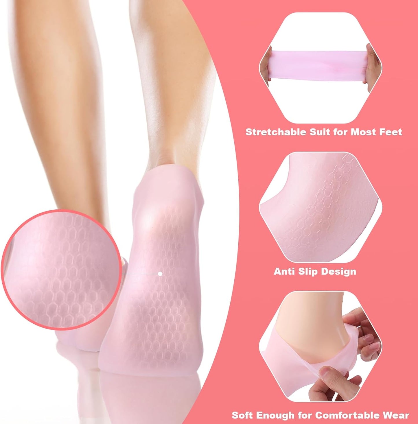Silicone Socks for Dry Cracked Feet Women,New Upgrade Thickened Moisturizing Foot Mask Exfoliating Silicone Socks,2 Pairs Spa Gel Moisturizer Socks Foot Care After Pedicure,Large