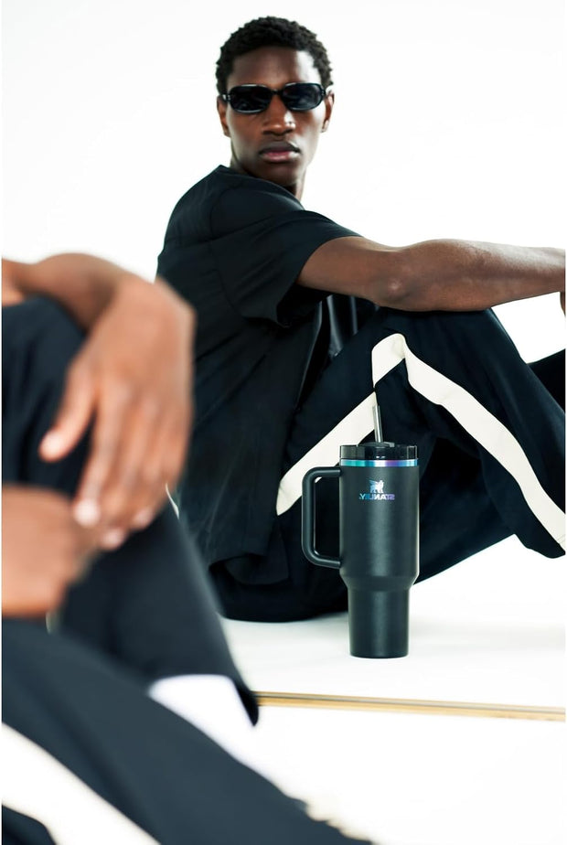 STANLEY Quencher H2.0 Tumbler with Handle and Straw 40 oz | Flowstate 3-Position Lid | Cup Holder Compatible for Travel | Insulated Stainless Steel Cup | BPA-Free | Black Chroma