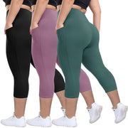 HLTPRO 3 Pack Plus Size Leggings with Pockets for Women - Black High Waisted Tummy Control Soft Yoga Pants for Gym Workout