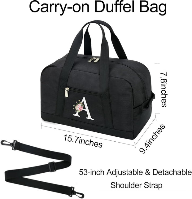 Small Gym Bag for Women Letter Style Small Duffle Bag for Travel Sport Carry on Bag-Black(Letter A)