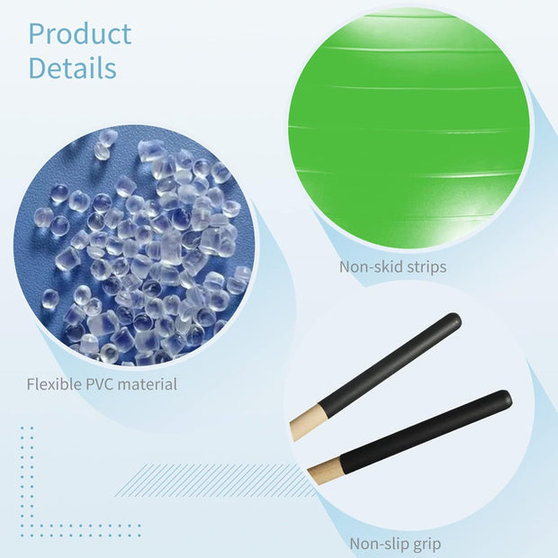 joyibay Cardio Drumming Equipment Set, Fitness Balance Ball with Pump & 3.2oz Cardio Drumming Sticks, Aerobic Exercise Ball for Workouts, Stability, Pilates, Yoga, Pregnancy Gymnastics