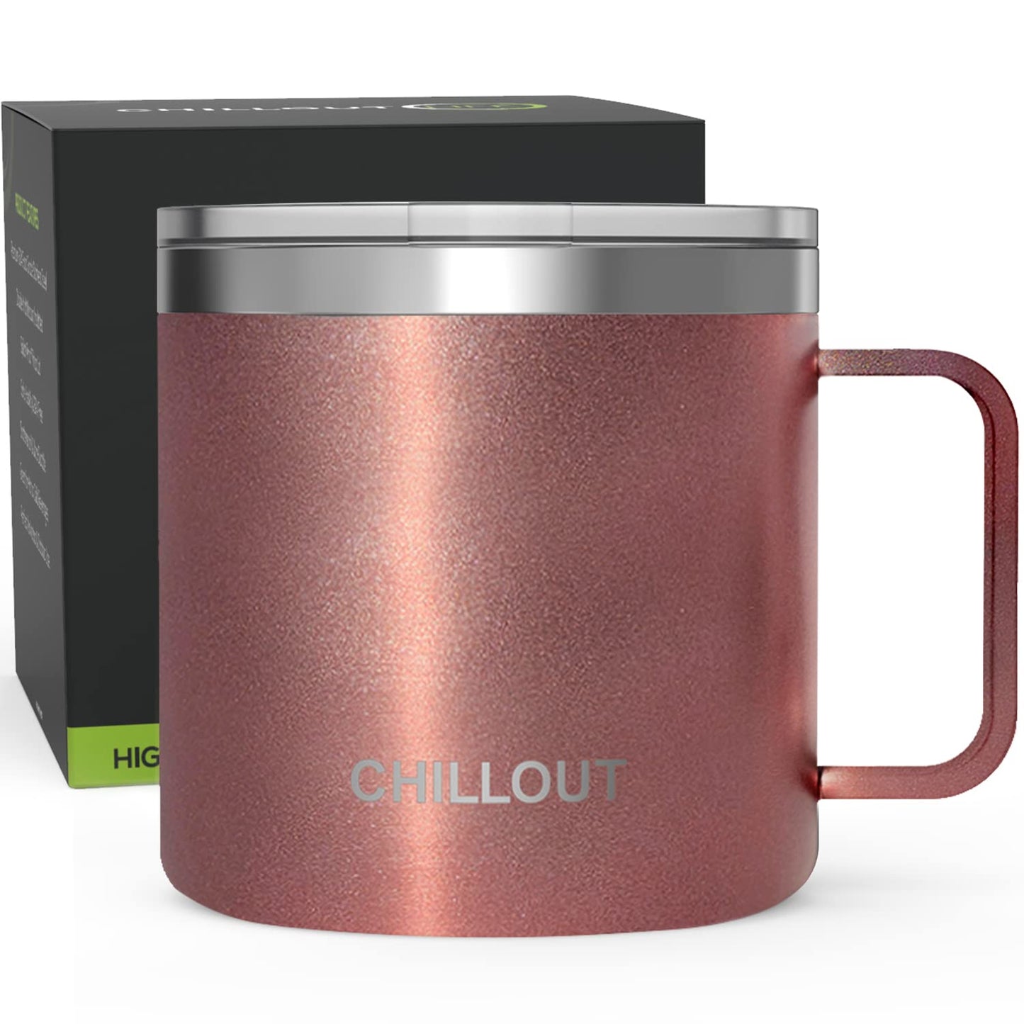 CHILLOUT LIFE Stainless Steel Vacuum Insulated Coffee Mug 16 oz (Set of 2) with Handle and Lid, Large Thermal Camping Coffee Mugs with Sliding Lid for Men & Women, Keeps Your Beverages Hot & Cold