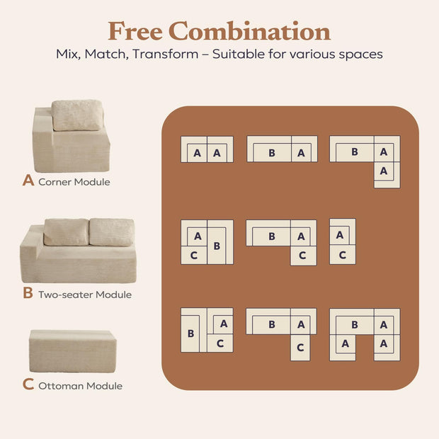 106" Cloud Sectional Couch, Left/Right Facing Convertible Sofa with Deep Seat, L-Shape Modular Upholstered Foam Couch for Living Room Bedroom, No Assembly Required (Corduroy Fabric, Beige)