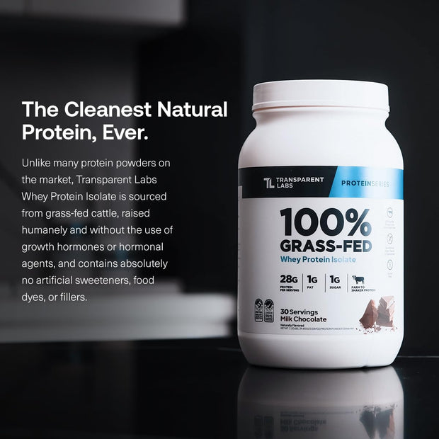 Transparent Labs Grass-Fed Whey Protein Isolate - Naturally Flavored, Gluten Free Whey Protein Powder with 28g of Protein per Serving & 9 Amino Acids - 30 Servings, Milk Chocolate