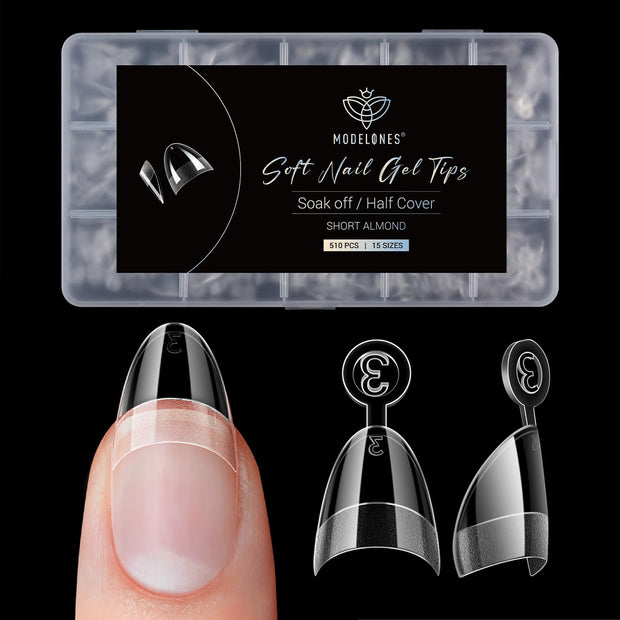 Modelones Medium Almond Nail Tips 510Pcs Clear False Acrylic Almond Press on Nails Pre-shape Full Cover Fake Extension DIY at Home 15 Sizes