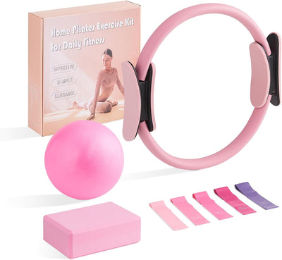 10 Pcs Pilates Equipment Present Pilates Ring Set with Yoga Ring Ball Stretching Strap Risistance Bands Block Gym Bag