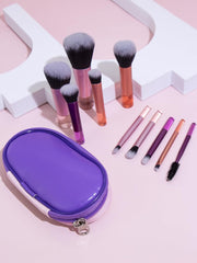 Portable ON THE GO Makeup Brush Set, COSHINE 10pcs Easy-taken Mini Full Complete Function Cosmetic Brushes Kit with Brush Pouch (colorful)