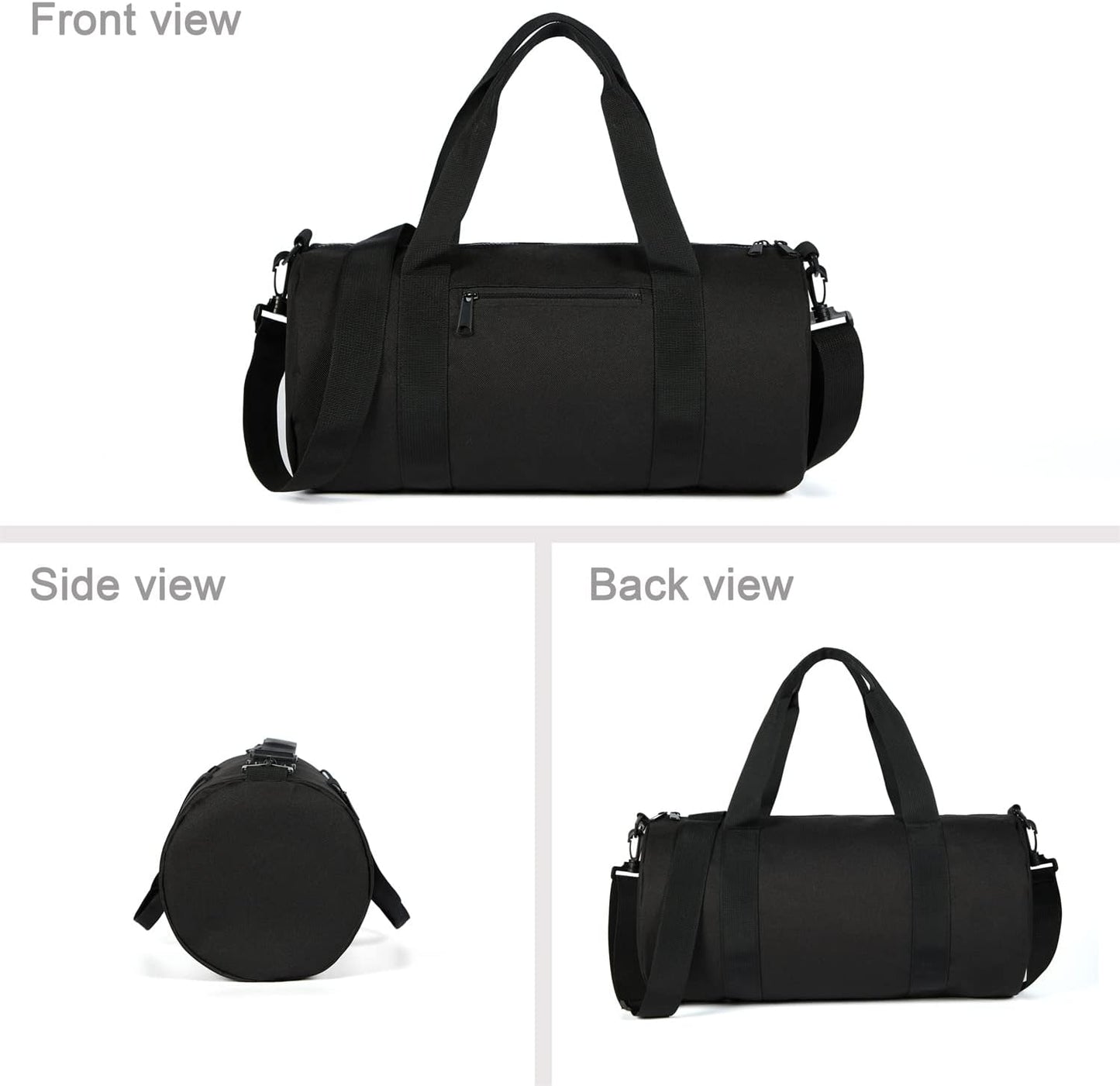 Small Gym Bag Duffel Bag for Women Men Fitness Sports Bag Workout Adjustable Detachable Shoulder Strap Lightweight Carry on Travel Duffle Bag (Black, 15" / Mini / 12L)