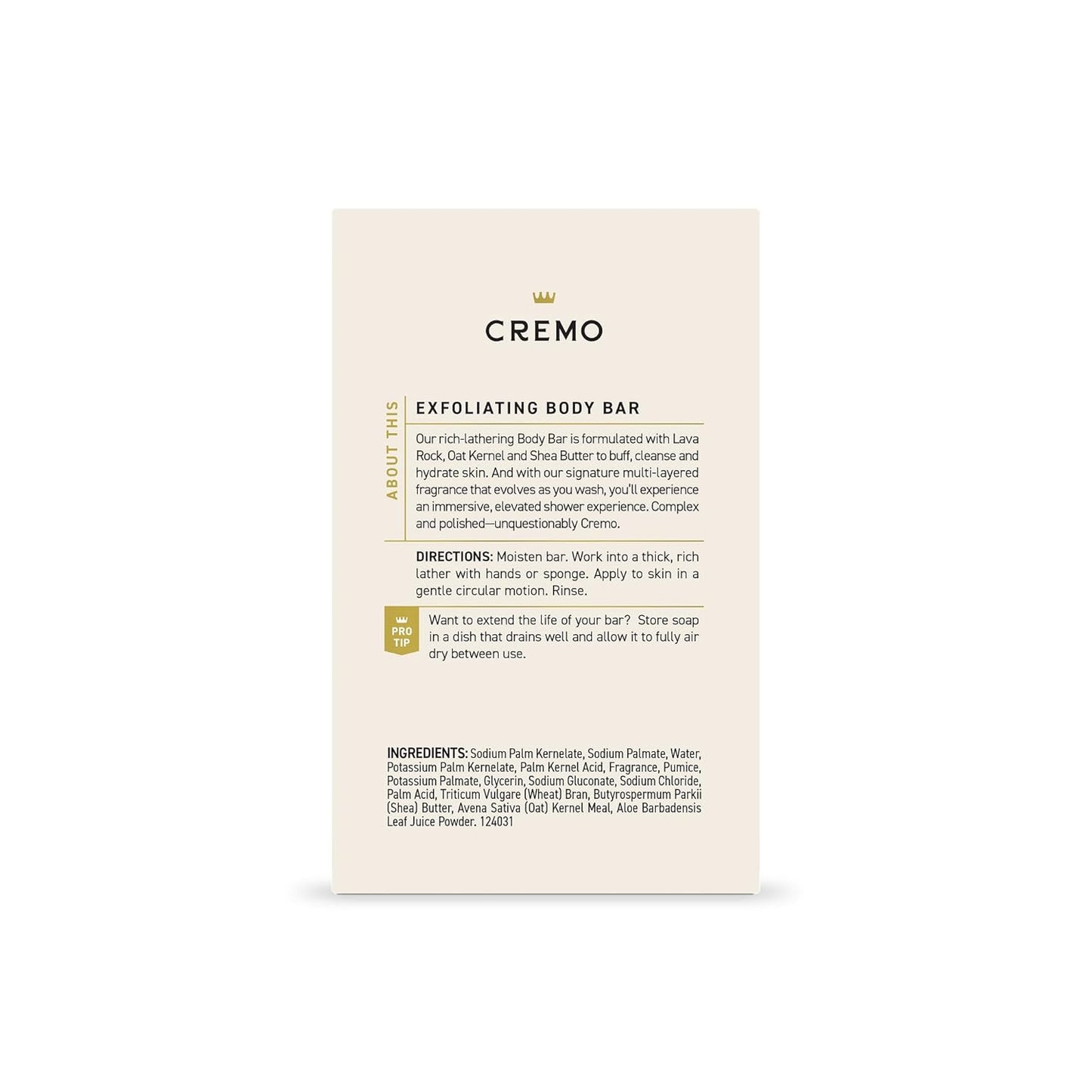 Cremo Exfoliating Body Bar for Men, Italian Bergamot Scent, Multi-Layered Fragrance That Buffs, Cleanses and Hydrates Skin, 5oz