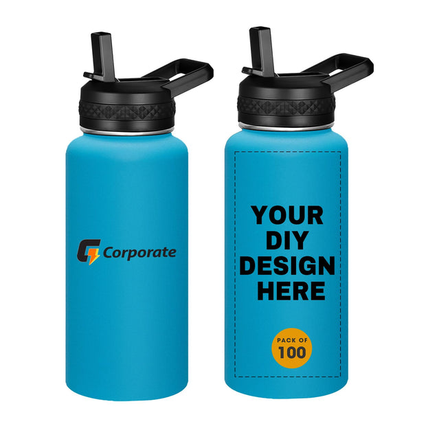 Personalized Custom Water Bottle with Text Photo Print in USA 32oz Double Wall Stainless Steel Leakproof Wide Mouth Cup with Flip Straw