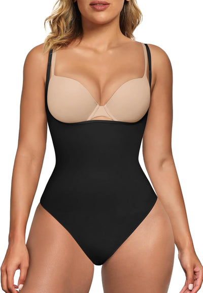 SHAPERX Open Bust Shapewear Tummy Control Bodysuits for Women Seamless Compression High Waisted Body Shaper