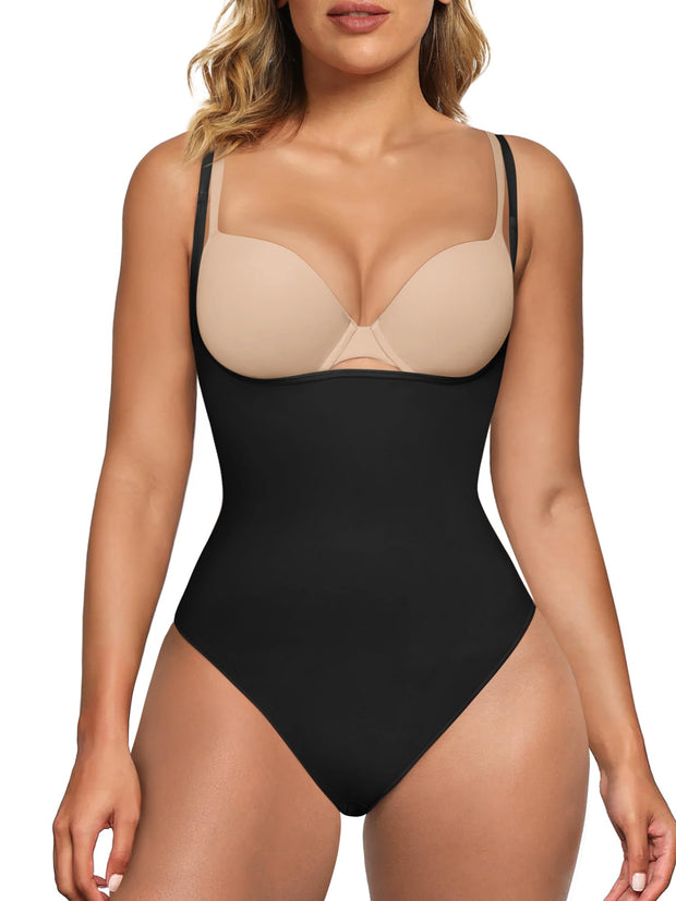 SHAPERX Open Bust Shapewear Tummy Control Bodysuits for Women Seamless Compression High Waisted Body Shaper