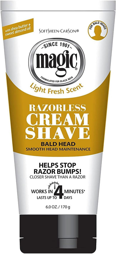 Magic Razorless Cream Shave Bald Head 6 Ounce Tube (177ml) (6 Pack)