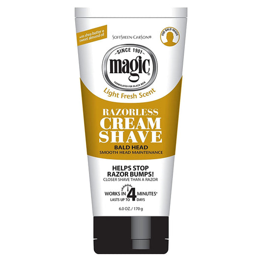 Razorless Shaving Cream for Men Magic, Hair Removal Cream, for Bald Head Maintenance, No Razor Needed, Depilatory Cream Works in 4 Minutes for Coarse Curly Hair, 6 oz
