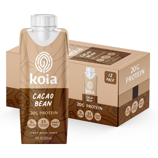 Koia Plant Based Protein Shake, Chocolate Banana, 20g Protein, 5g Sugar, 6g Prebiotic Fiber, 21 Vitamins & Minerals, Meal Replacement Drinks, Dairy-Free, Gluten-Free, Non-GMO, 11 Fl Oz (Pack of 12)