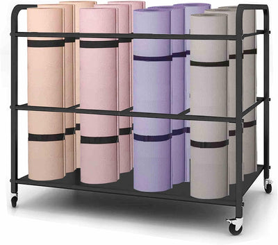 Yoga Mat Storage Rack Basket Workout Equipment Home Gym Storage Rack with Wheels Yoga Mat Holder Exercise & Fitness Organizer for Dumbbell Kettlebells Resistance Bands Yoga Blocks Foam Roller