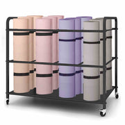 Yoga Mat Storage Rack Basket Workout Equipment Home Gym Storage Rack with Wheels Yoga Mat Holder Exercise & Fitness Organizer for Dumbbell Kettlebells Resistance Bands Yoga Blocks Foam Roller
