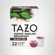 TAZO Awake English Breakfast Tea K-Cups, Bold Traditional Breakfast-Style Black Tea for Health and Wellness, 22 Pods