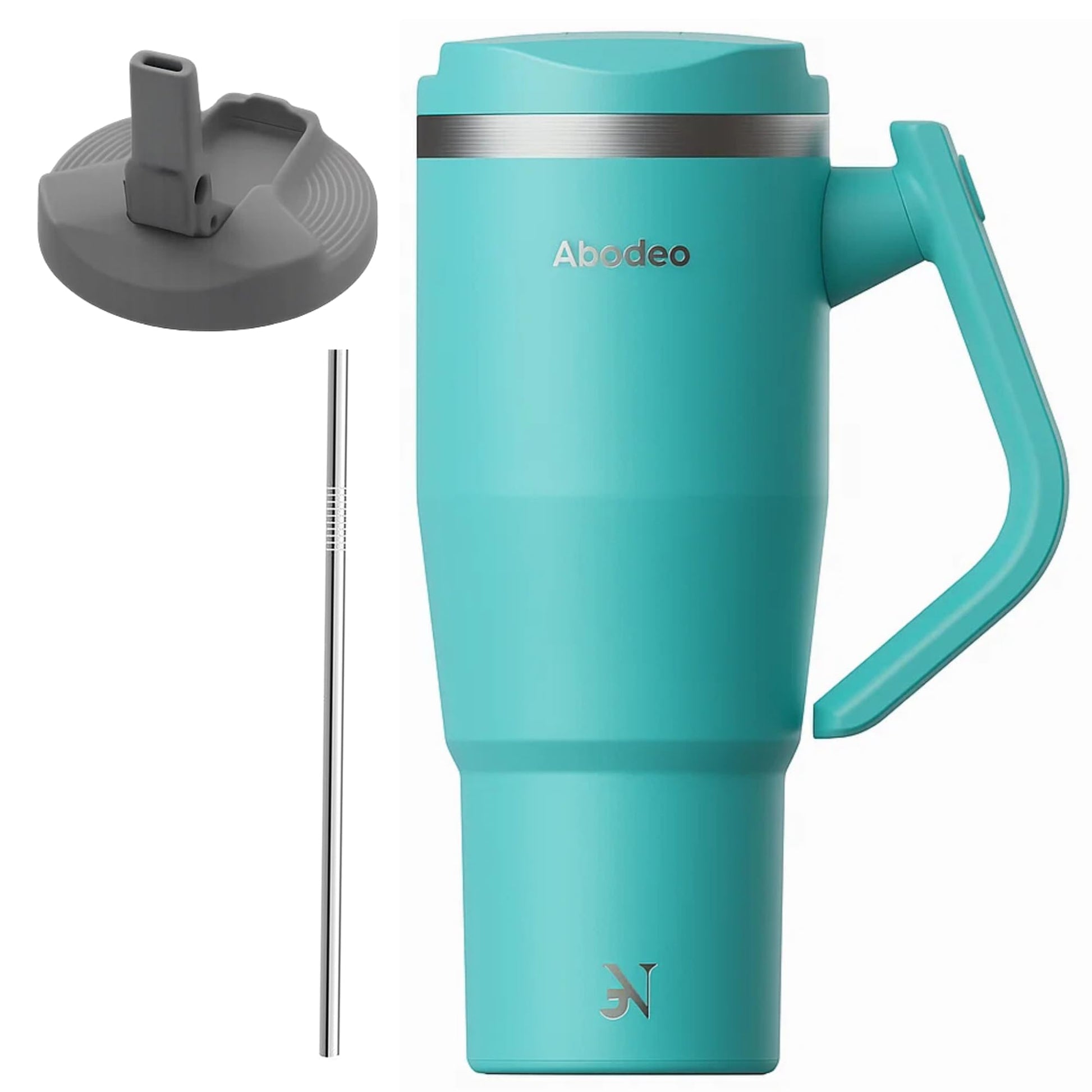 Insulated 40 oz Tumbler with Rotatable Handle, Straw & Leak Proof Lid - Stainless Steel Coffee Mug, Reusable Water Bottle Flask | Travel Coffee Tumblers - Fits Most Car Cup Holders (Black)