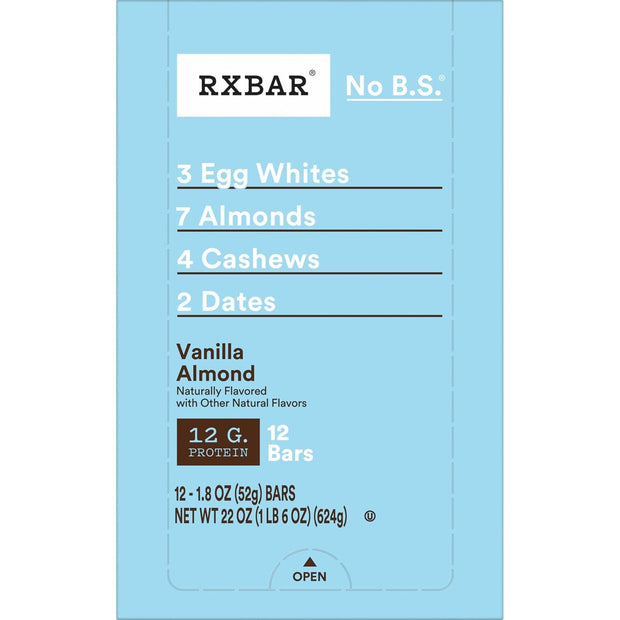 RXBAR Protein Bars, Protein Snack, Snack Bars, Vanilla Almond, 22oz Box (12 Count)