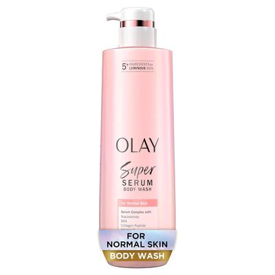 Olay Super Serum Body Wash for Normal Skin, 24hr Long Lasting Hydration, 5+ Ingredient Serum Complex for Bright Even Firm Luminous Skin, 18.5 fl oz