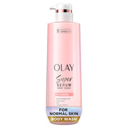 Olay Super Serum Body Wash for Normal Skin, 24hr Long Lasting Hydration, 5+ Ingredient Serum Complex for Bright Even Firm Luminous Skin, 18.5 fl oz