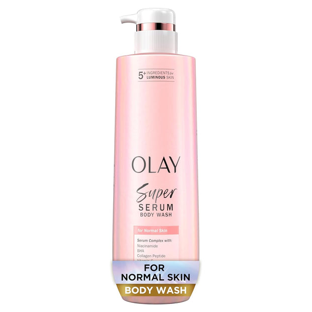 Olay Super Serum Body Wash for Normal Skin, 24hr Long Lasting Hydration, 5+ Ingredient Serum Complex for Bright Even Firm Luminous Skin, 18.5 fl oz