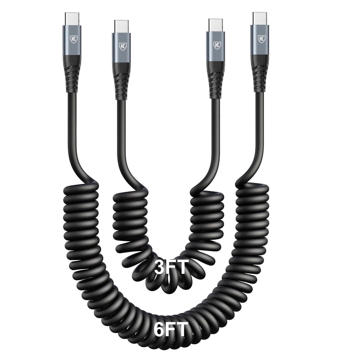 USB C to C Cable 3ft 2Pack Coiled USB C Charger Cable for Car Type C Fast Charging Cable for iPhone 16/15/Plus/Pro/Pro Max/Samsung Galaxy S23