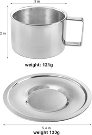 ZENFUN 4 Pack 6.8 oz Coffee Cups Set, 18/8 Stainless Steel Espresso Cup with Saucer and Spoon, Cute Coffee Mugs with Handle, Drinkware Cup for Latte, Cappuccino, Milk, Tea