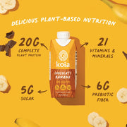 Koia Plant Based Protein Shake, Chocolate Banana, 20g Protein, 5g Sugar, 6g Prebiotic Fiber, 21 Vitamins & Minerals, Meal Replacement Drinks, Dairy-Free, Gluten-Free, Non-GMO, 11 Fl Oz (Pack of 12)