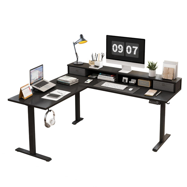 Agilestic L Shaped Standing Desk 63 x 55 inch Adjustable Height, Electric Corner Standing Desk, Sit Stand Computer Table with Splice Board, Rustic Brown