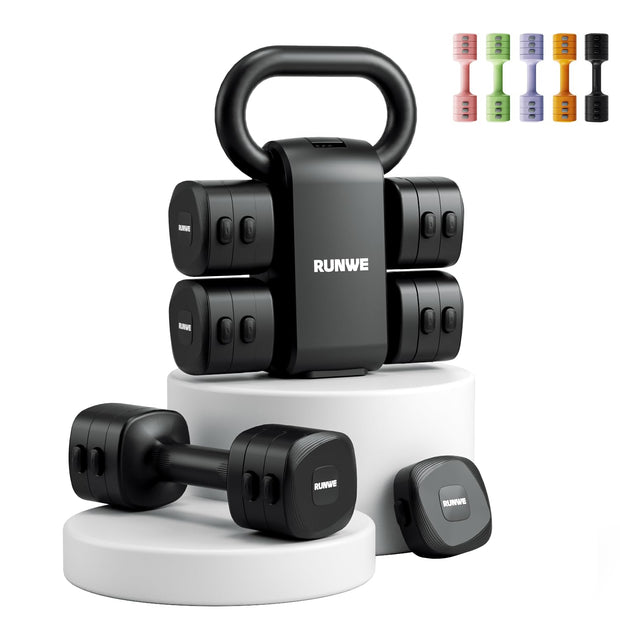 Lightweight Adjustable Dumbbell Kettlebell Set - 4 in 1 Free Weight Set with Kettlebell Grip Converter, Each 2.2 3.3 4.4 5.5lb Quick Change Weight Women Dumbbell Set for Small Spaces Home Gym